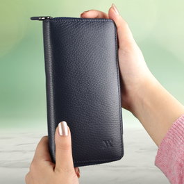 Zoozie Bags Cartera de Piel Auténtica Azul Marino